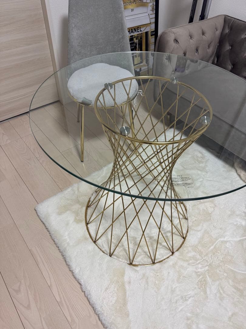 フランフラン　マーリア ダイニングテーブル クリア×ゴールド W800