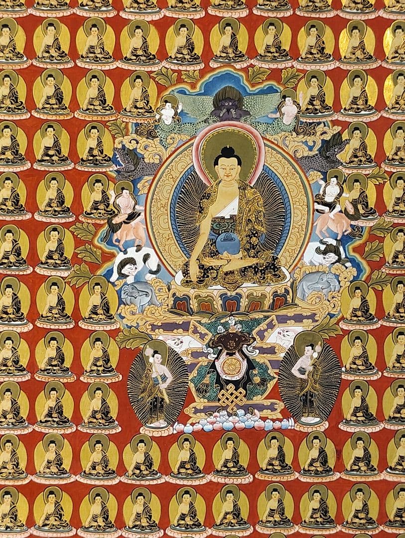 釈迦牟尼 千仏タンカ 手描き 仏画