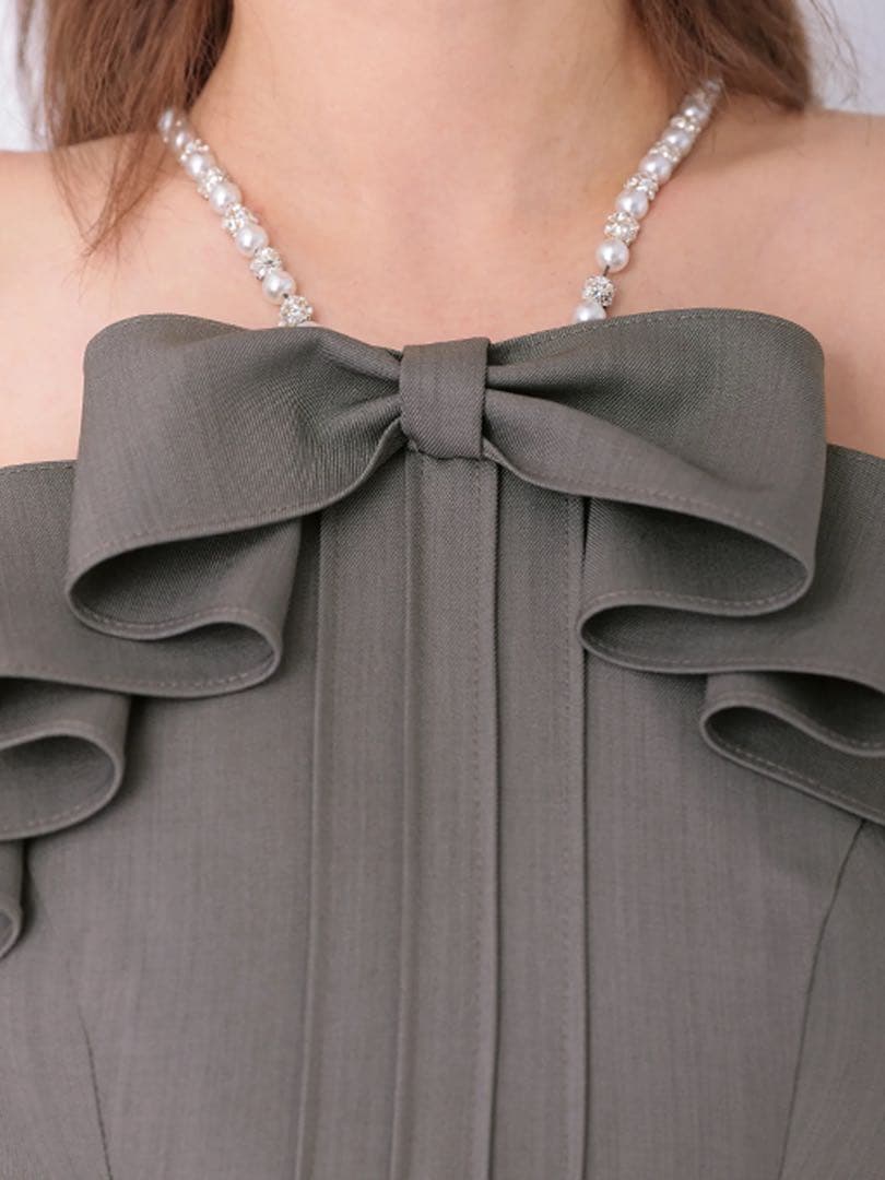 エンジェルアール　リボン　ビジュー　ドレス　グレー　XS