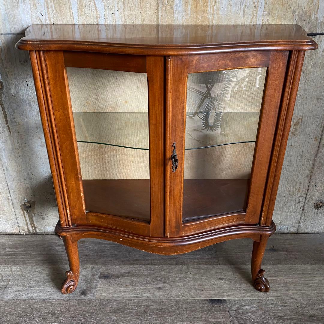 ヴィンテージ ガラスキャビネット　猫脚キャビネット　サイドボード