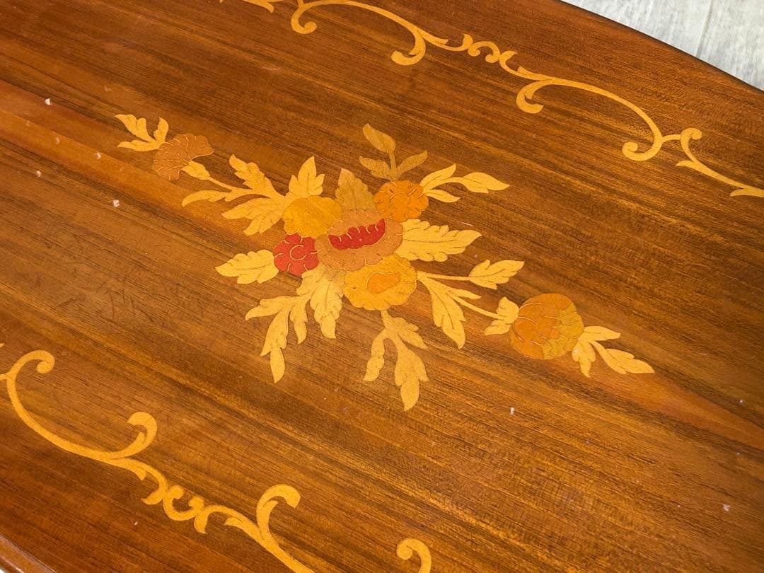 イタリア製　輸入家具　猫脚　象嵌　サイドテーブル　センターテーブル