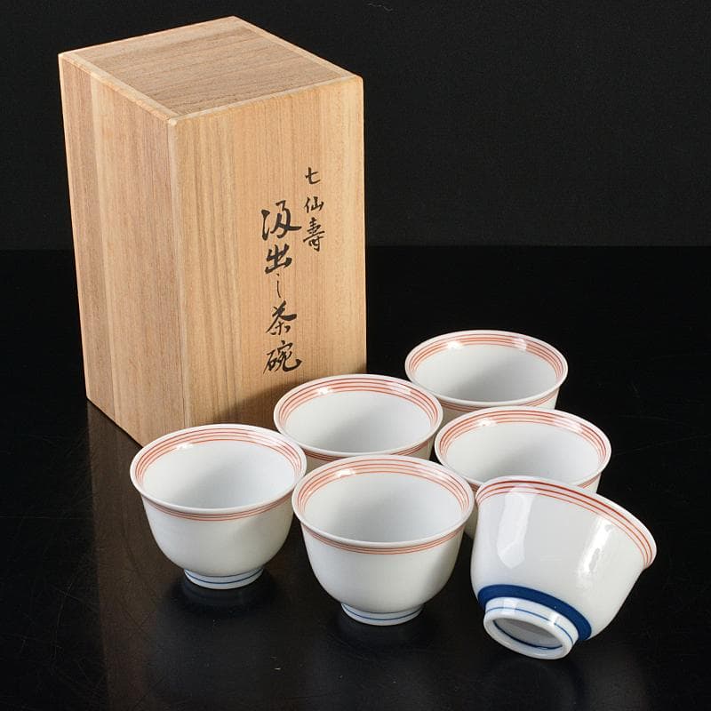 煎茶道具　七仙寿　汲出し茶碗　煎茶碗　六客　時代箱付　M　R7181