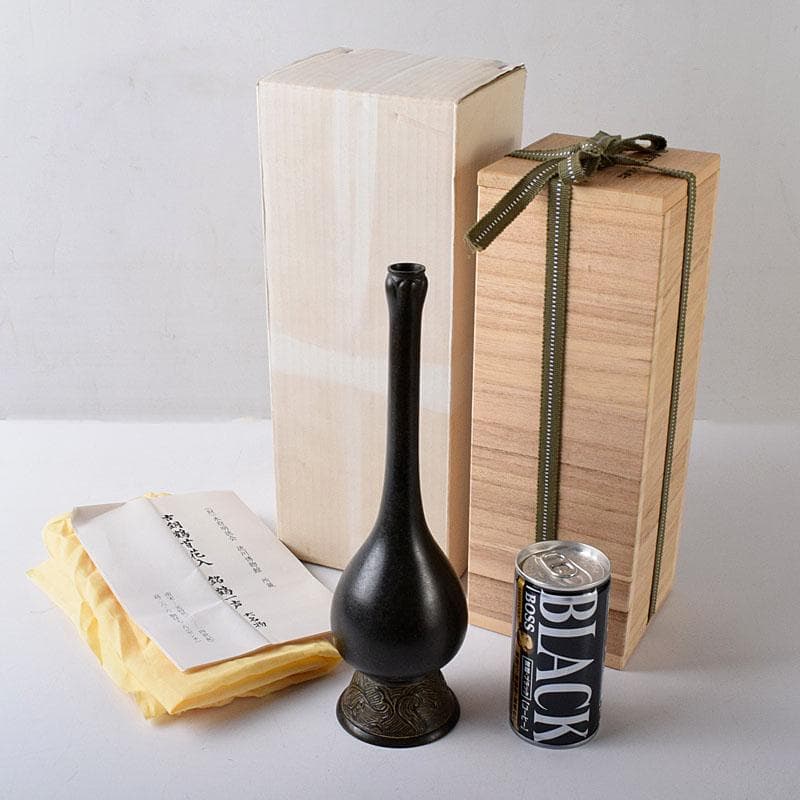 トッチャン　大名物　古銅鶴首花入　銘鶴一声写　花入　共箱　C　7864