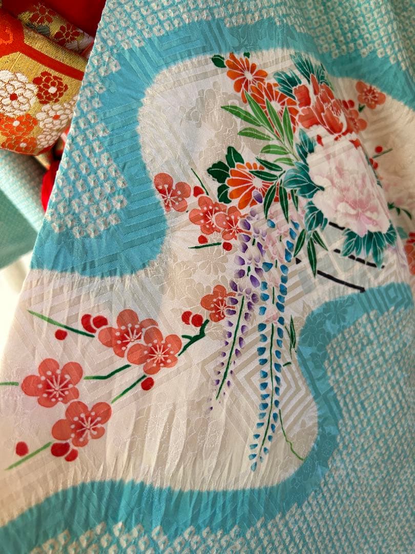 7歳　七五三　総絞り　正絹着物　古典柄　帯　帯揚げ　帯締め　しごき　セット