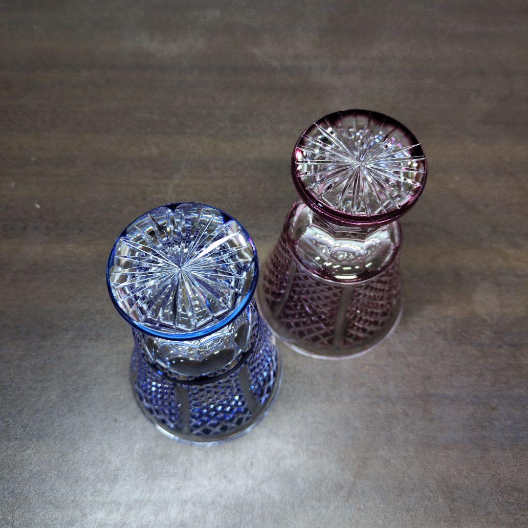 カメイガラス 紗綾切子 高杯 ペア 共箱 酒器