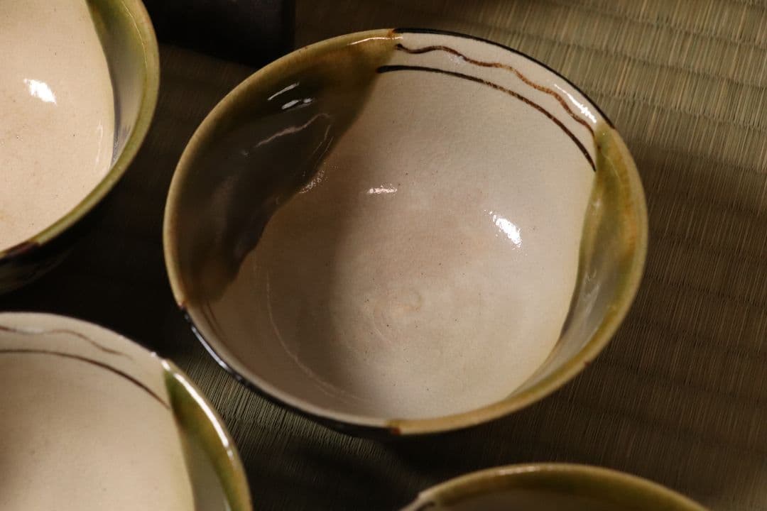 加藤丈助造 織部 蓋茶碗 十客 茶懐石道具 蓋物 陶芸 陶器【MA426】