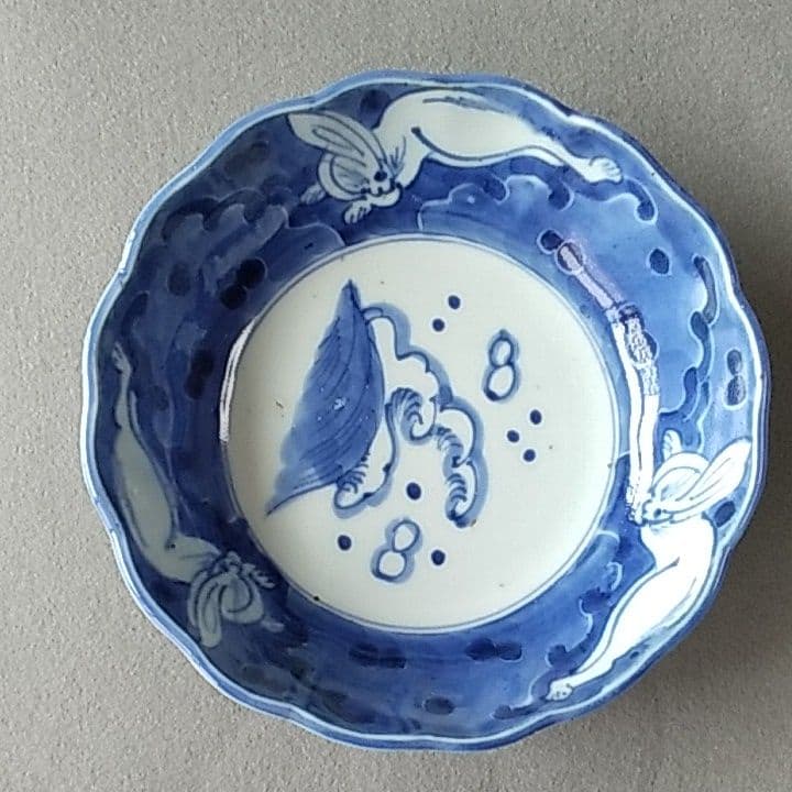 古伊万里波うさぎ文皿　古伊万里うさぎ文皿　古伊万里皿　古伊万里染付皿