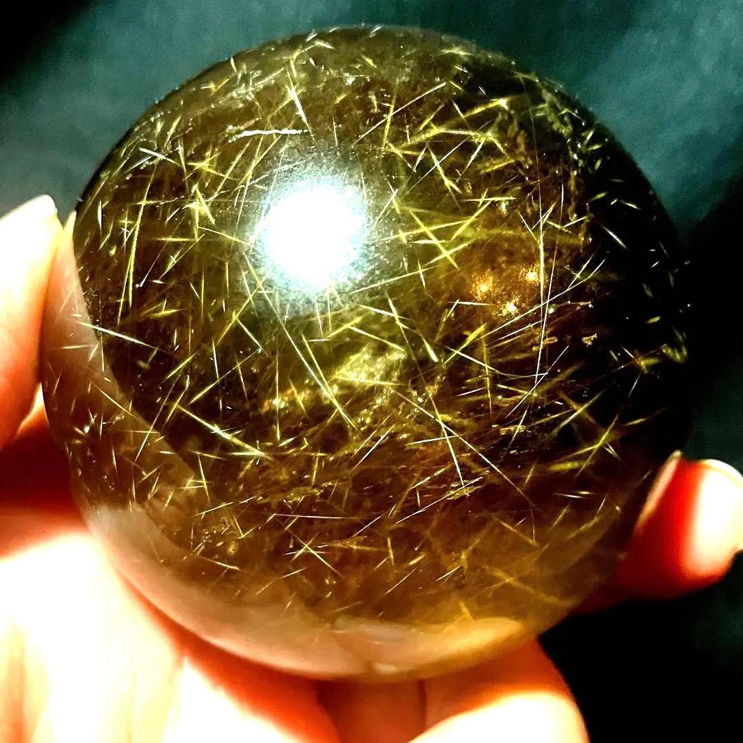 超大玉　63mm ゴールドルチルクォーツ　丸玉　スフィア　金針水晶