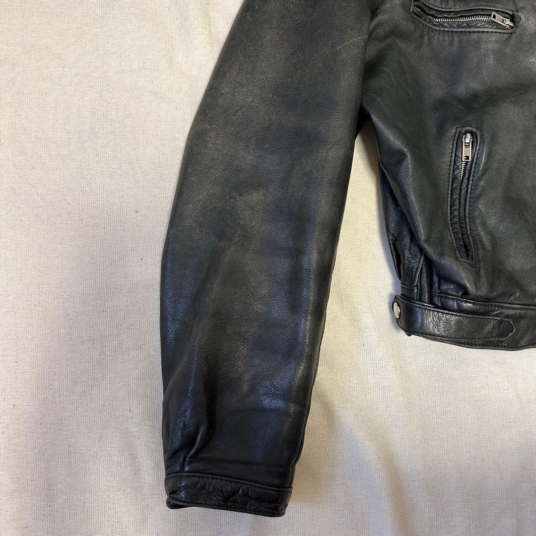 西ドイツ製 短丈 レザージャケット スウィングトップ フェードブラック 黒