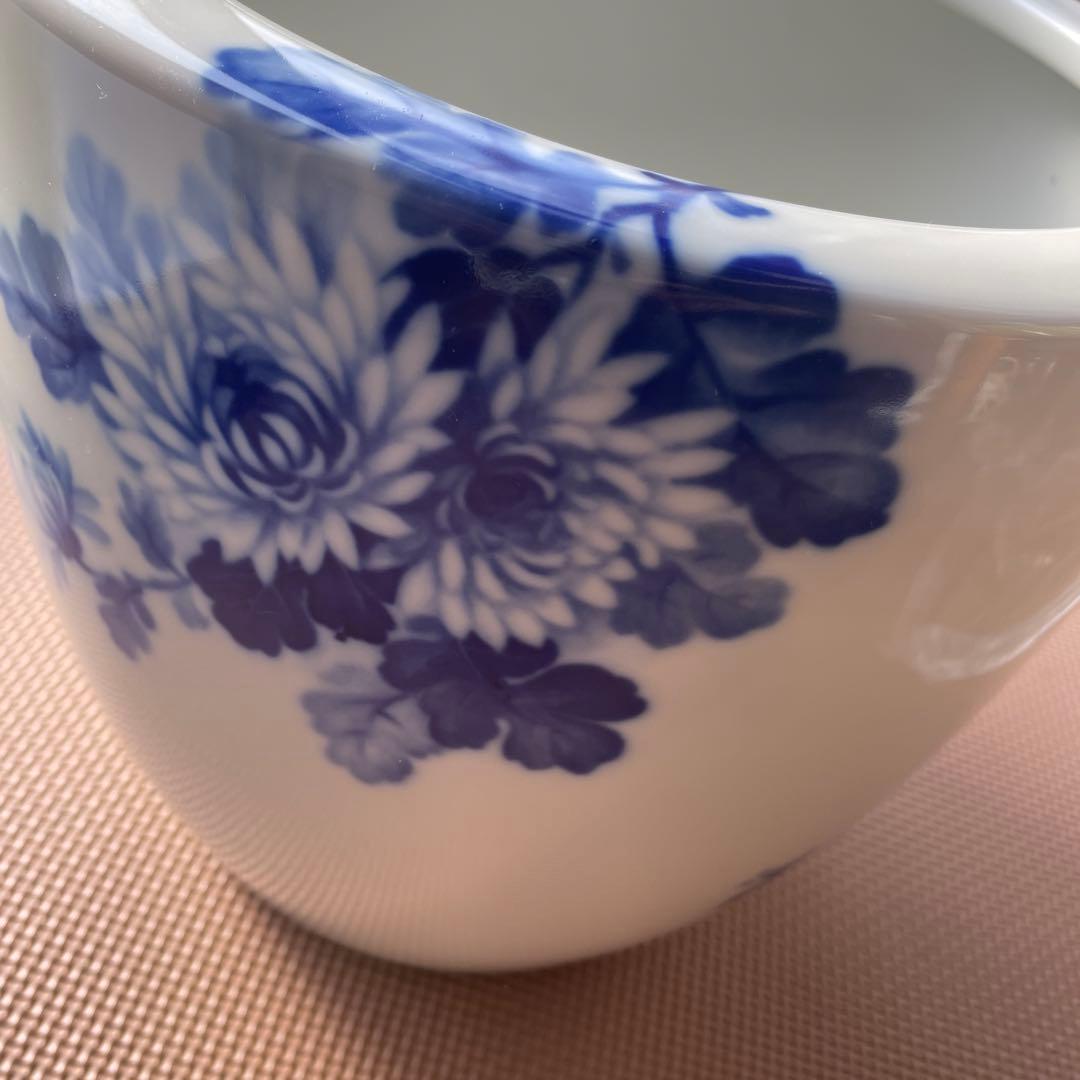 【最終値下げ　当時物】火鉢　ノリタケ　陶器　ブルー　菊　手あぶり　メダカ鉢　日陶