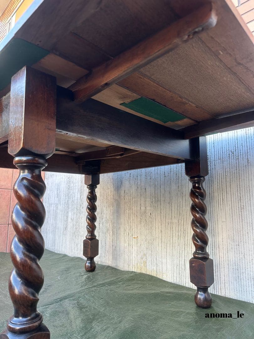 【ドローリーフテーブル】英国　伸長式　ツイストレッグ　アンティーク◎