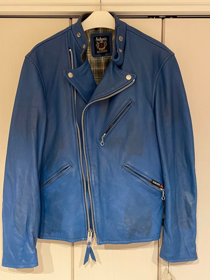 Schott ショットライダースジャケット ダブルブレストブルー　試着のみ