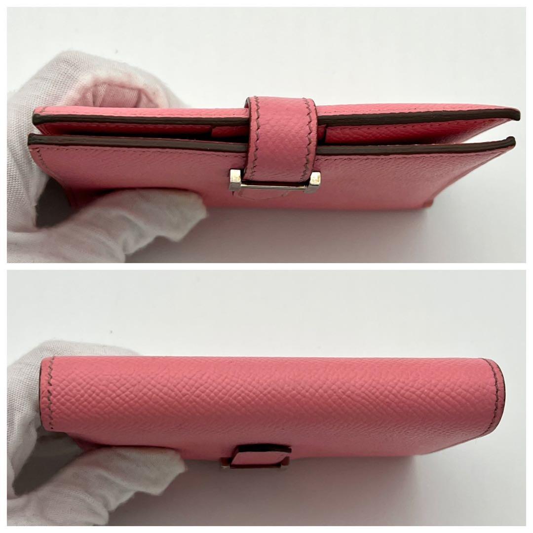 【鑑定済】エルメス ベアン コンパクト 折り財布 ローズコンフェッティ