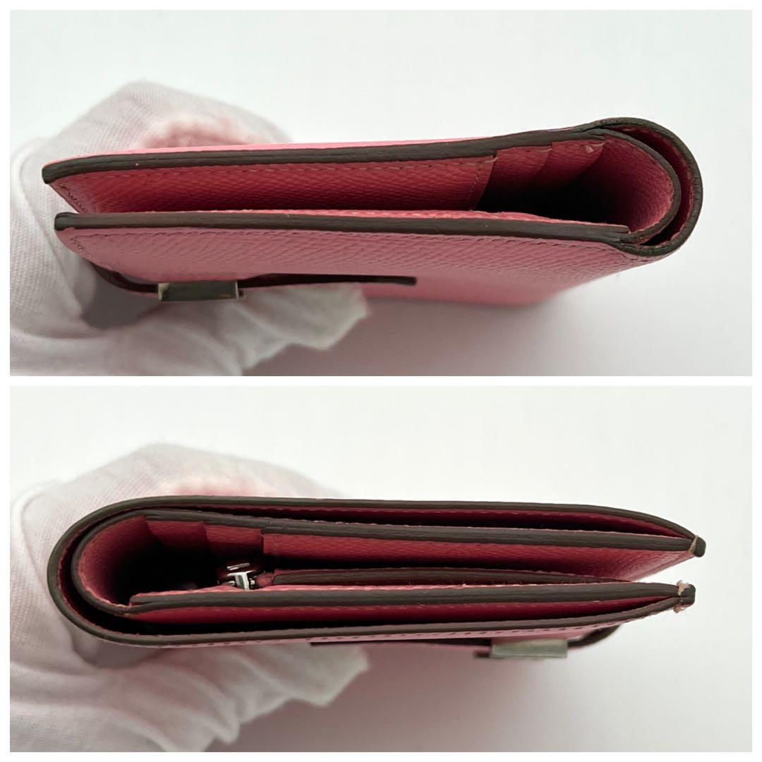 【鑑定済】エルメス ベアン コンパクト 折り財布 ローズコンフェッティ