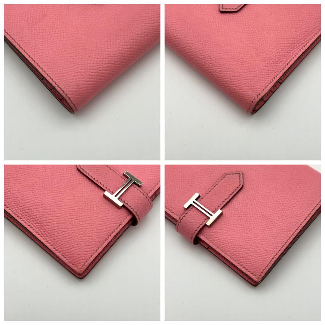 【鑑定済】エルメス ベアン コンパクト 折り財布 ローズコンフェッティ