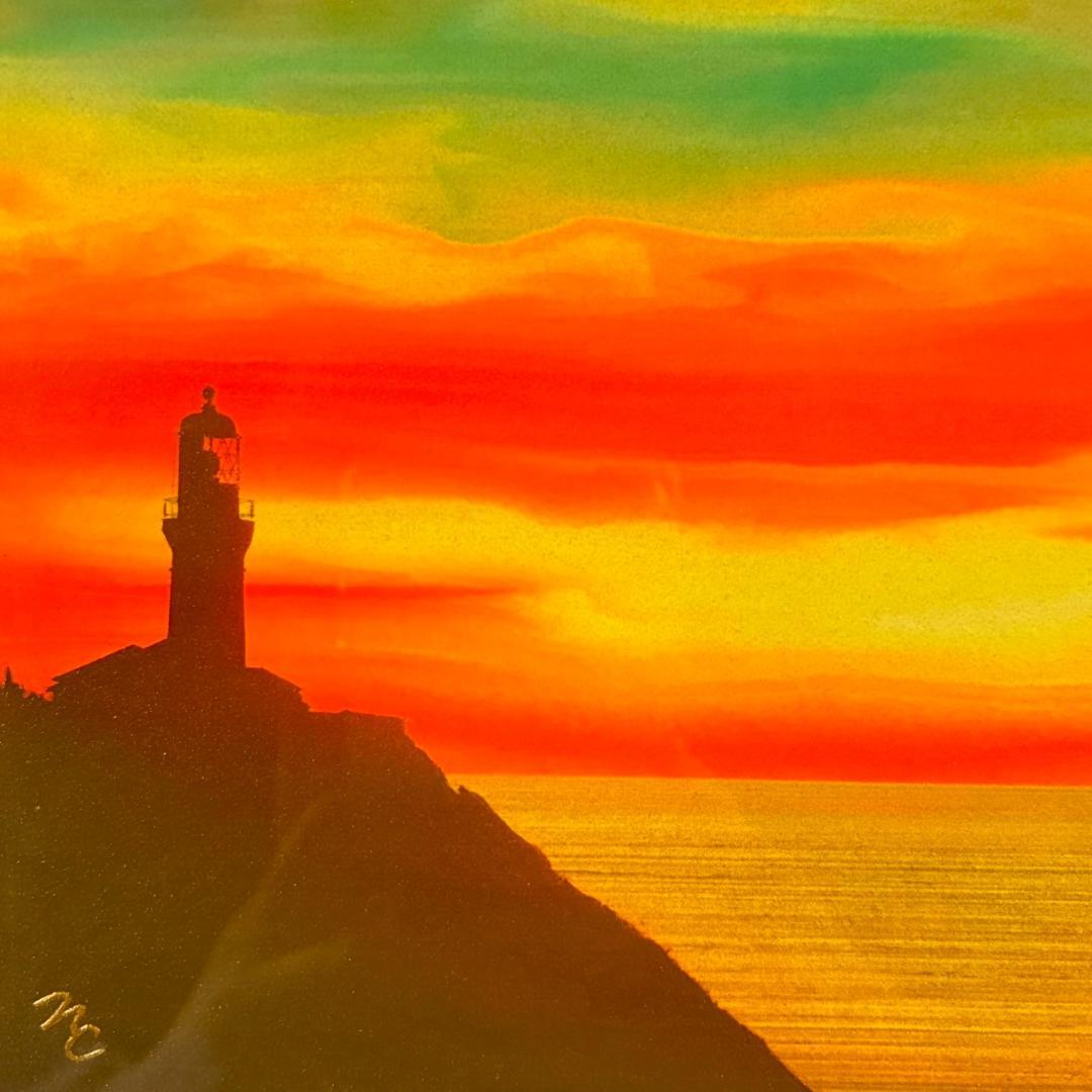 美品 鎮西直秀「瑞彩 御前崎旭光」油彩画 油絵 直筆サイン・印入 一枚の絵取扱