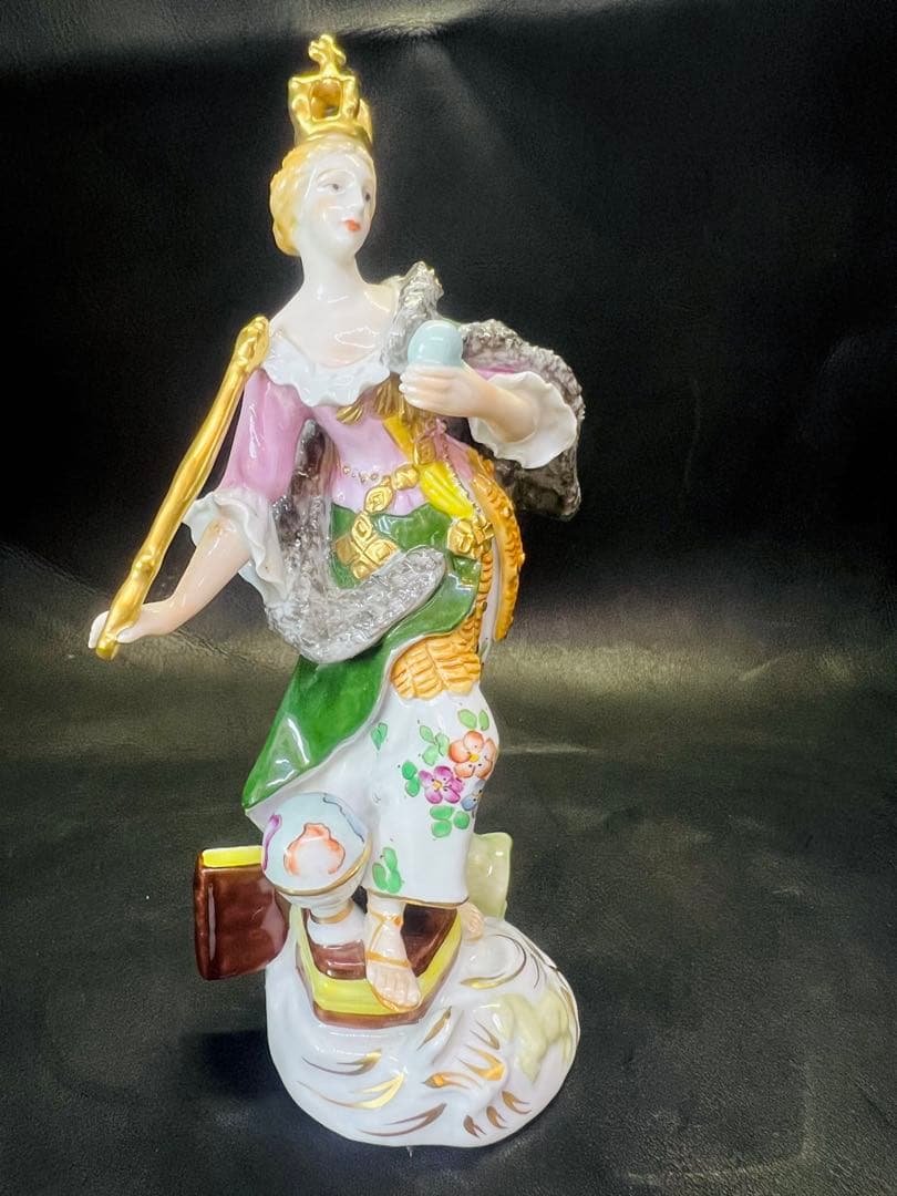 陶器製女性像 置物 ハープ付き