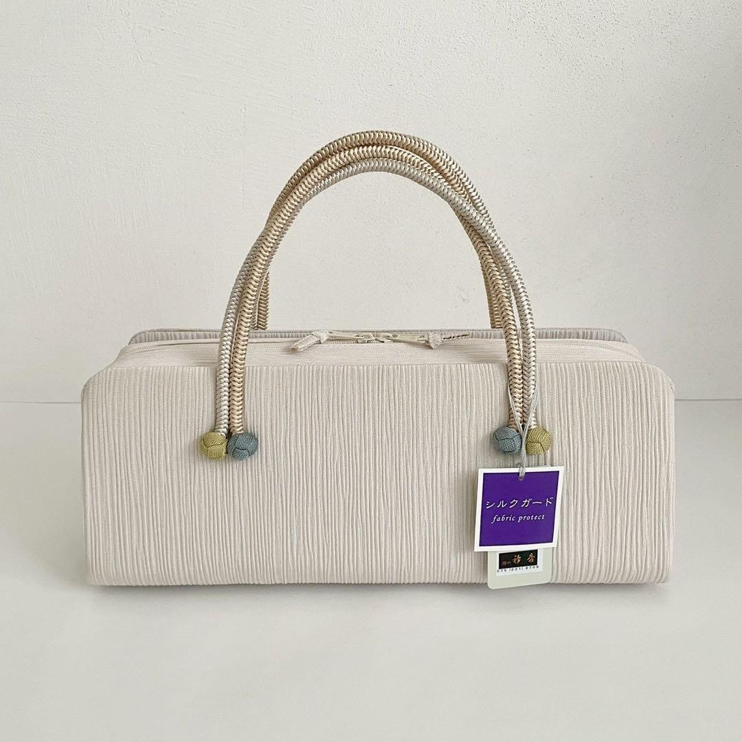 和装バッグ　横長　利休　バッグ　小田巻　淡い藤色　正絹　日本製