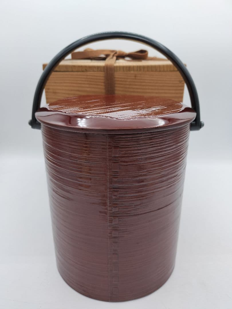 c564 手付曲水指 溜塗　芳桂堂　木箱 茶道具 古物