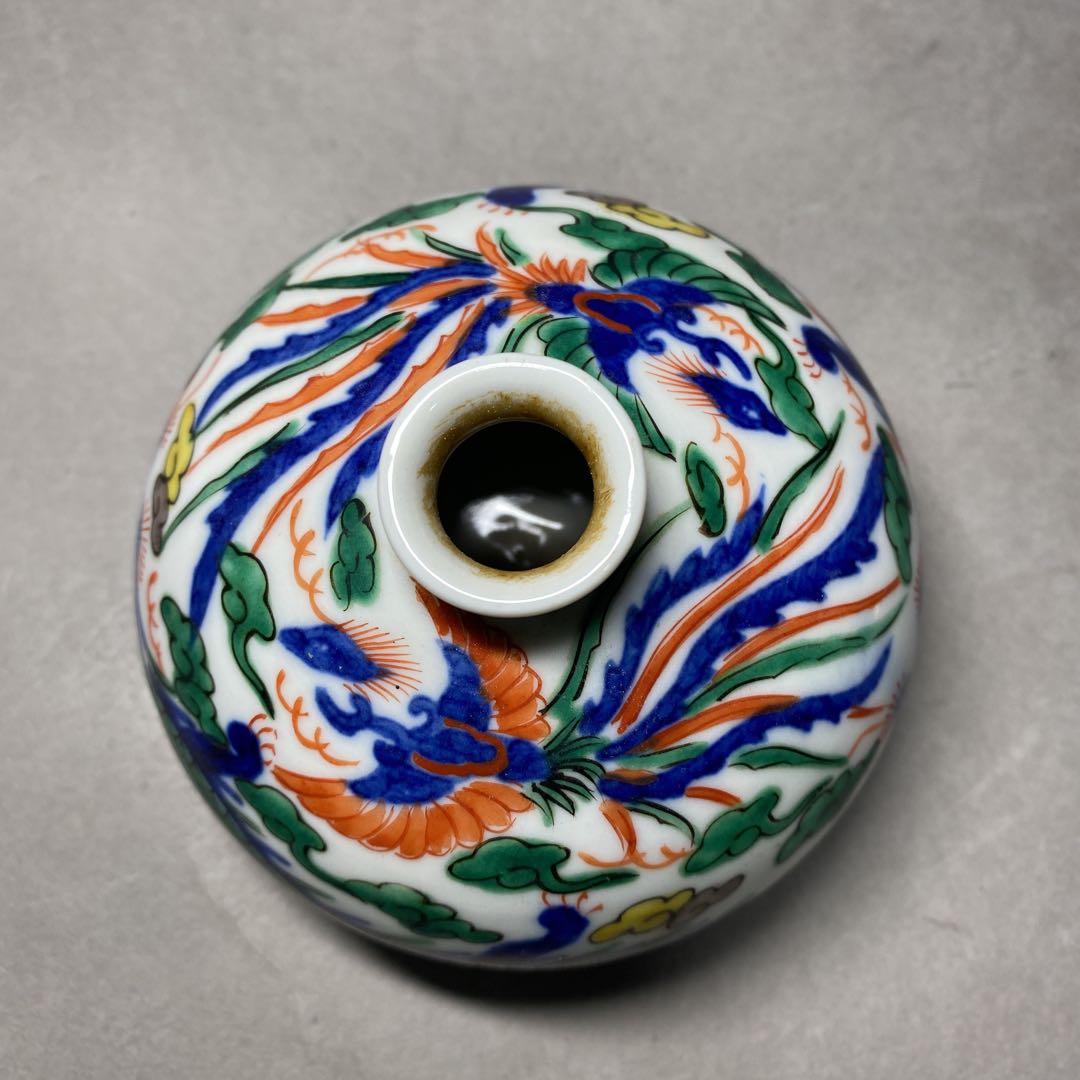 景德鎮　大明萬暦年製　古玩　粉彩　一輪挿し　油壺　サイズ φ9㎝×高さ6.3㎝