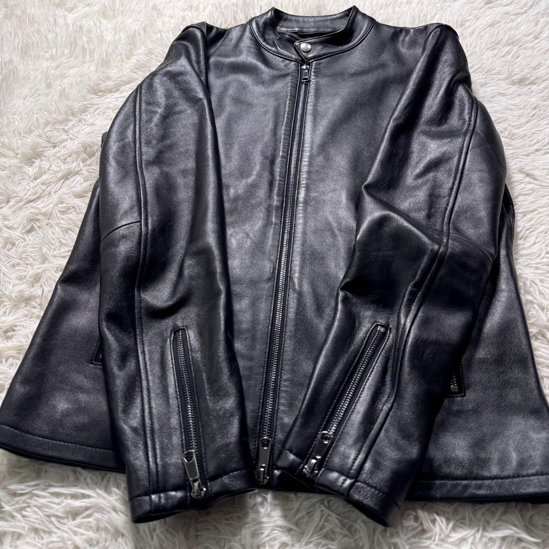 極美品✨エディフィス　ライダースジャケット　シングル　ダブルジップ　羊革　黒　L