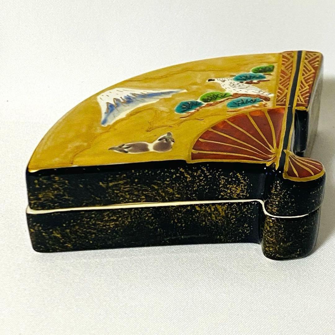 橋本城岳 造 色絵末広 香合 京焼 茶道 茶道具 陶器 小物入れ