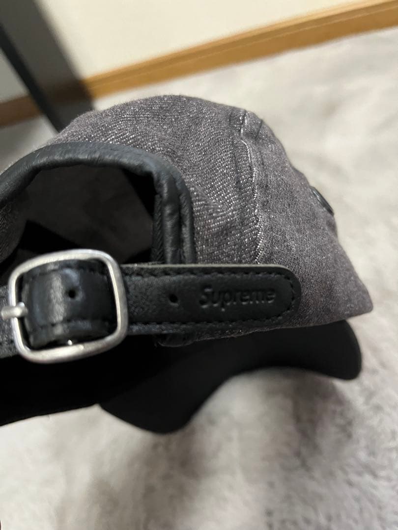 【美品】supreme ブラックデニムレザーキャップ