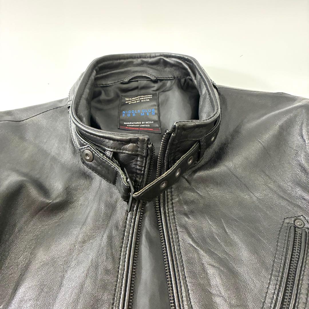 美品 ニコル シングルライダースジャケット ラムレザー ブラック 48 L