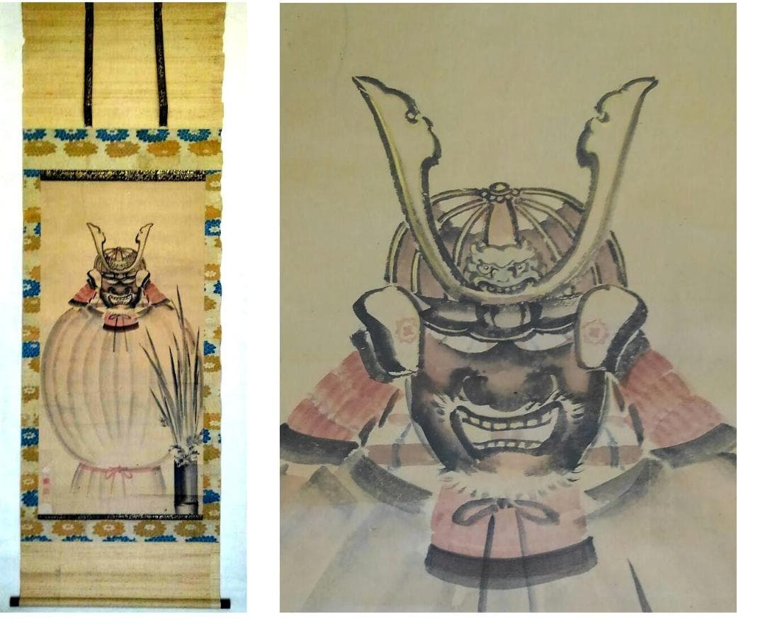 ♥掛軸　五月飾り　甲冑　ジャンク　武田　赤備え　掛け軸