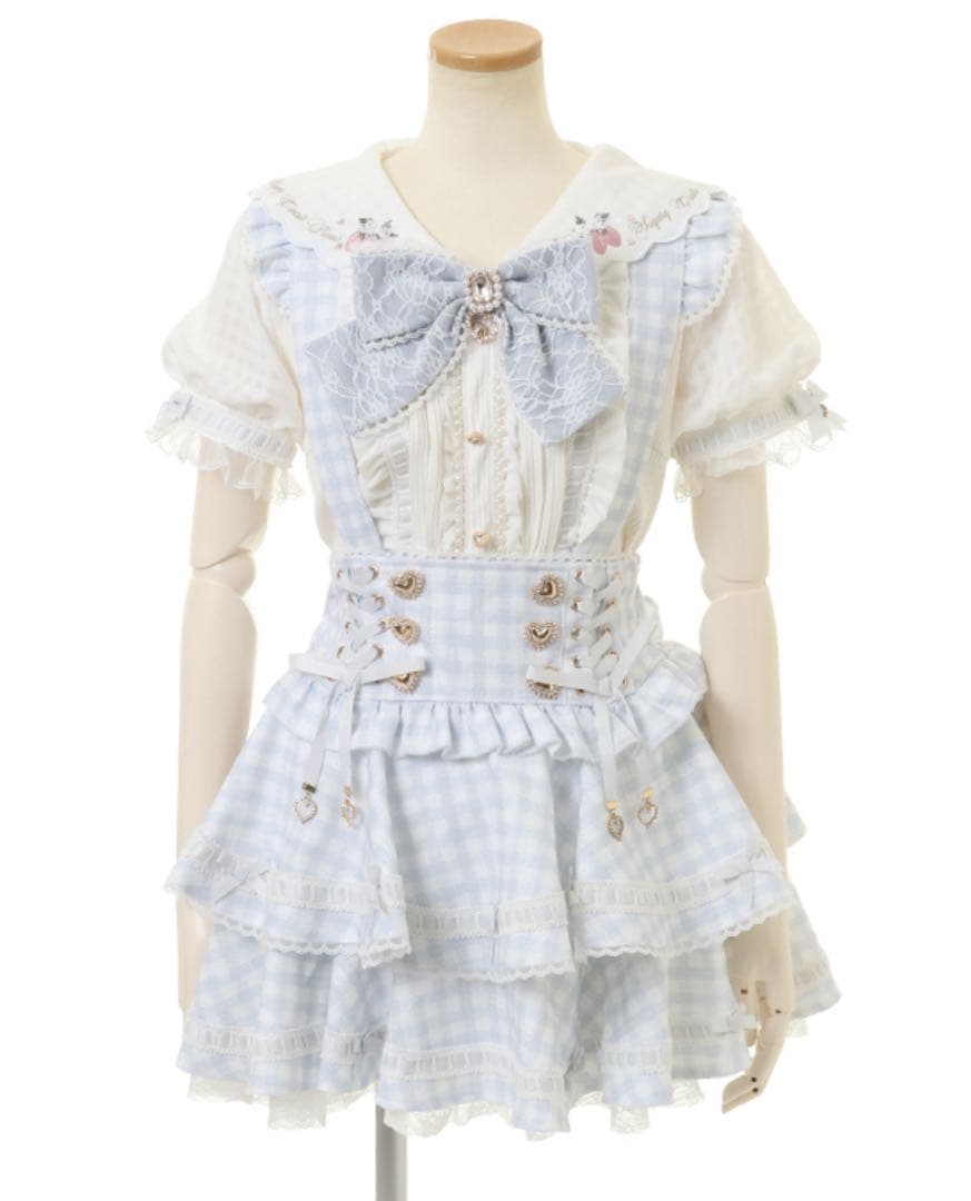 はしごリボンギンガムティアードスカパン ブルー