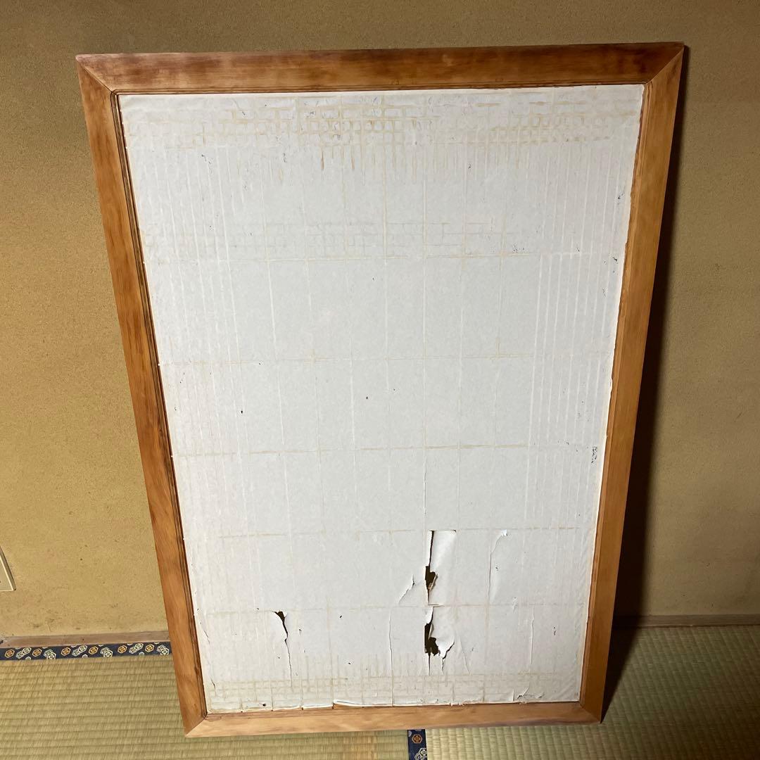 アンティーク　昭和レトロ　建具　障子　木製　葉と鳥の彫刻付き