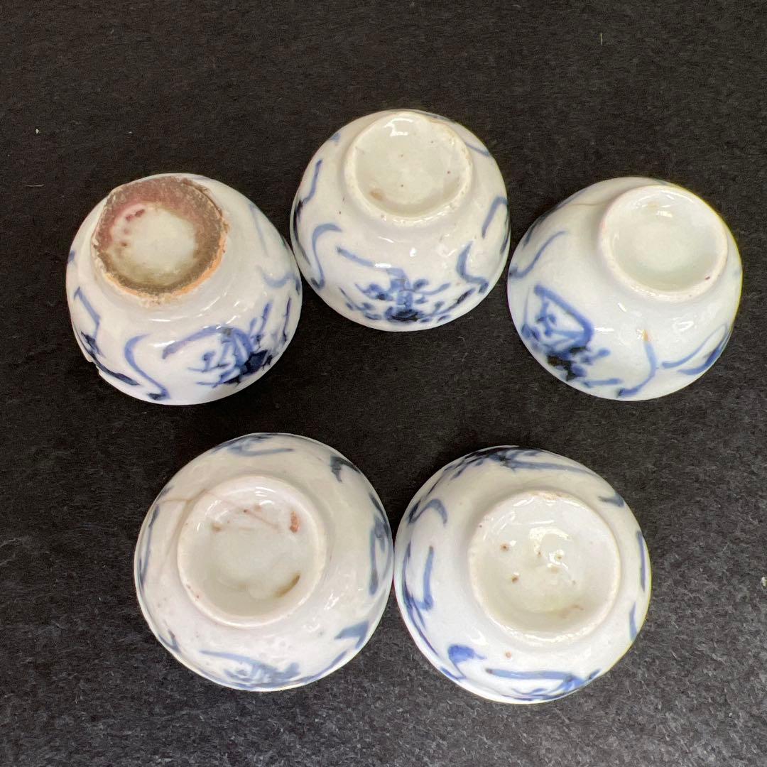 中国明時代　古染付煎茶碗5客　口径約4.3㎝　東Y7-1212☆2Fタサチ