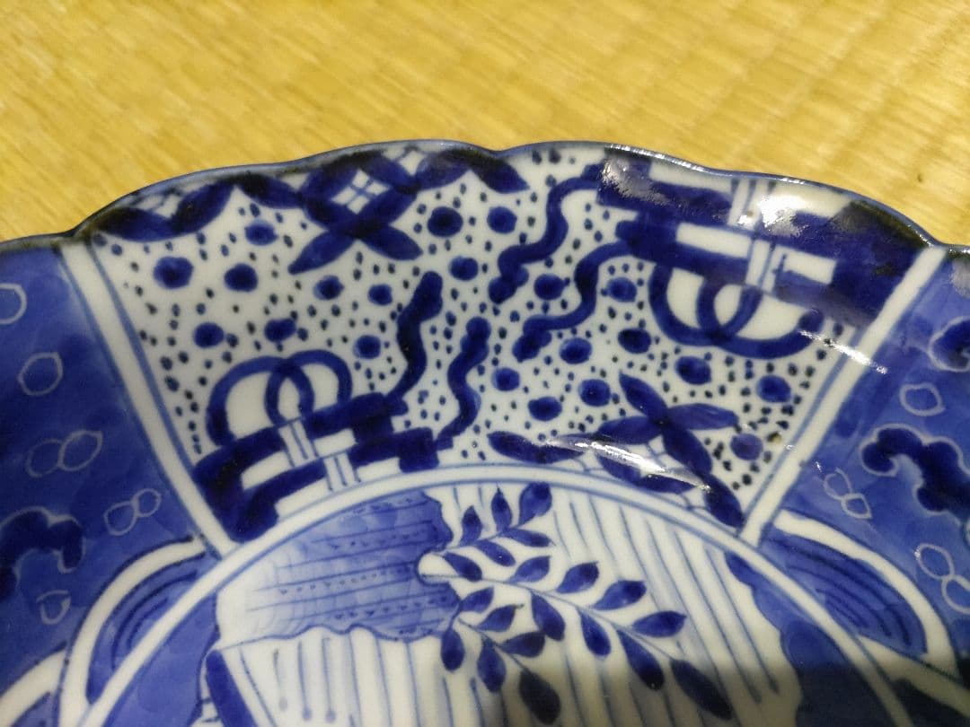 ２客セット　古伊万里　染付　波乗り　兎・ウサギ　鉢・皿（径17㎝）