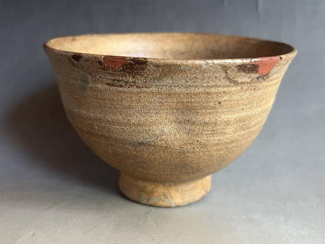 茶碗■時代物 古い土物碗 漆直し有り 堅碗 素焼き 笑窪 仕覆 古玩 骨董品■