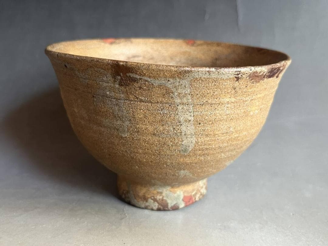 茶碗■時代物 古い土物碗 漆直し有り 堅碗 素焼き 笑窪 仕覆 古玩 骨董品■