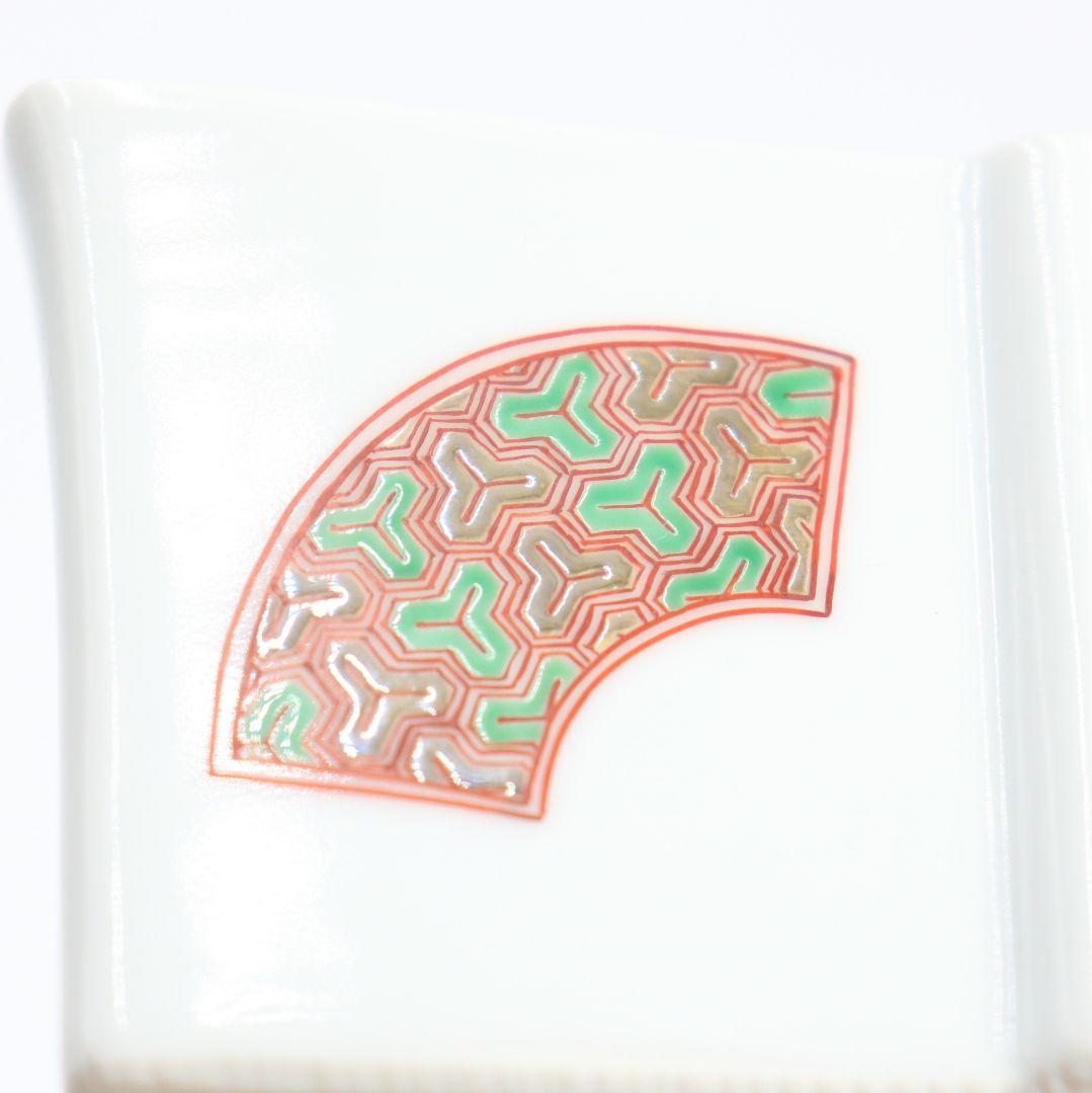 五世 三浦竹泉作 色絵開扇蓋置 共箱 茶道具　V95　1F28