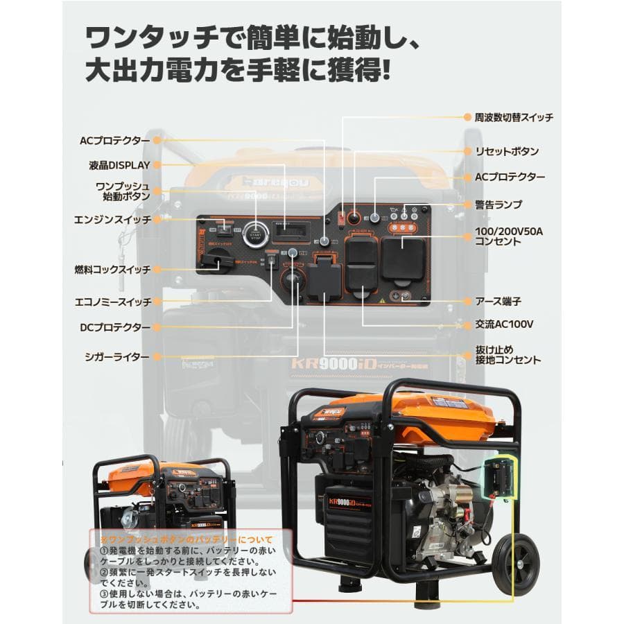 発電機 ガソリン 7.8kVA 最大8.3kVA 正弦波 セル式 20L燃料
