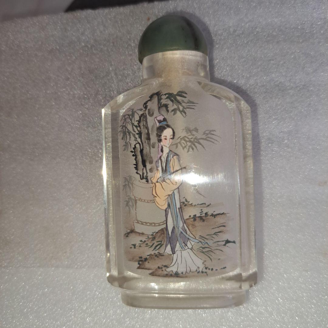 中国　硝子内絵細密技巧　美人内絵文　硝子内絵鼻煙瓶