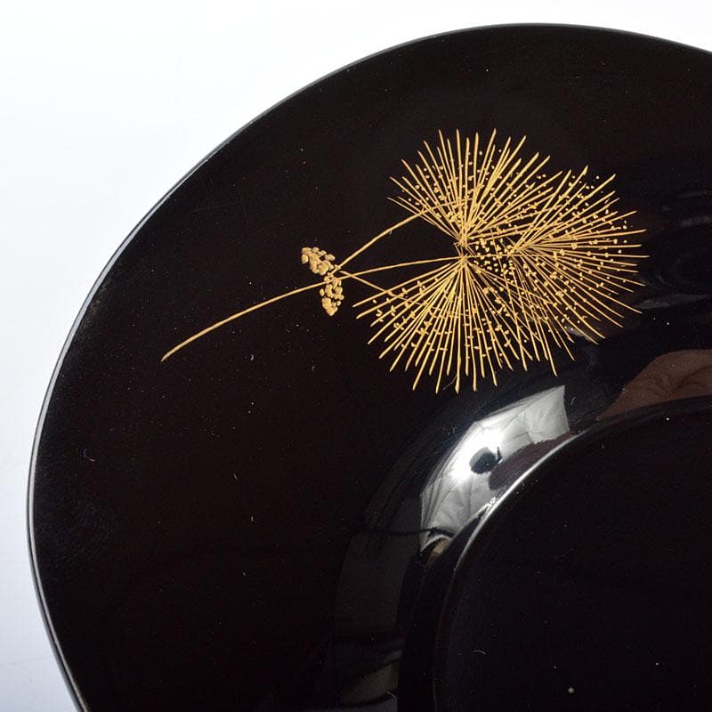 輪島塗　角野岩次　飛花沈金　小判形　茶托　おしぼり置き　2点　D　R4525