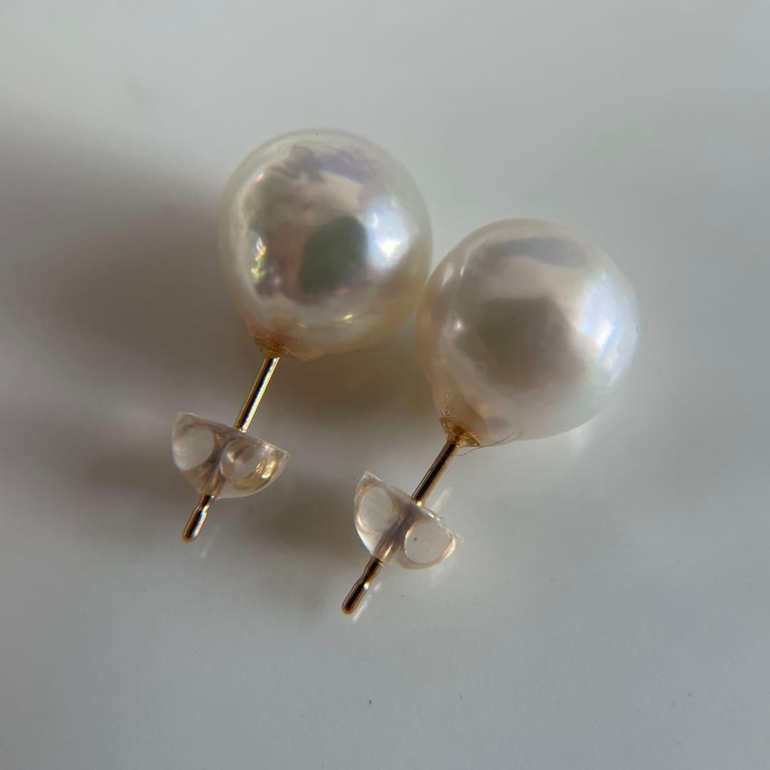 宇和島産 あこや本真珠 越物 バロックパール ピアス K18製　イエローゴールド