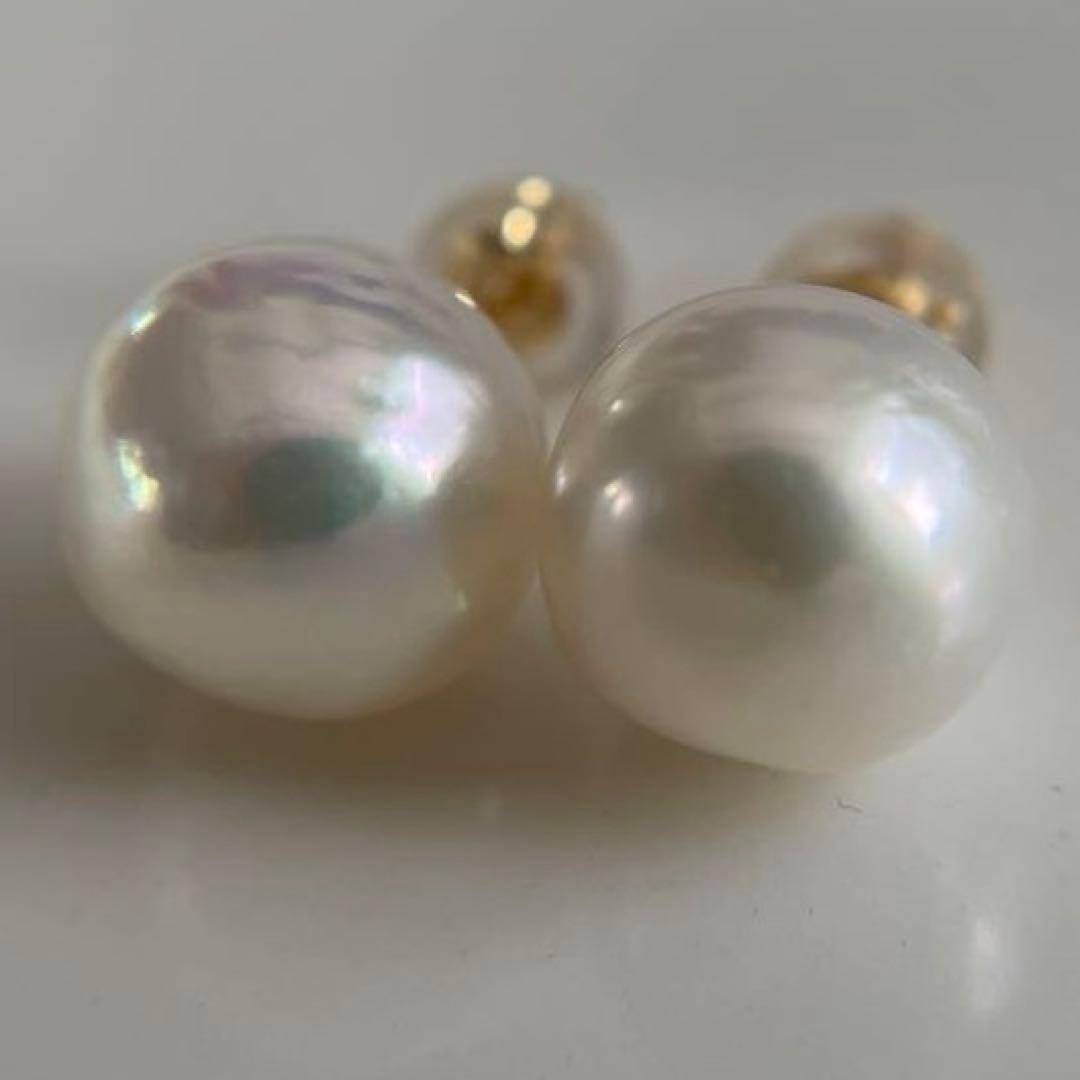 宇和島産 あこや本真珠 越物 バロックパール ピアス K18製　イエローゴールド