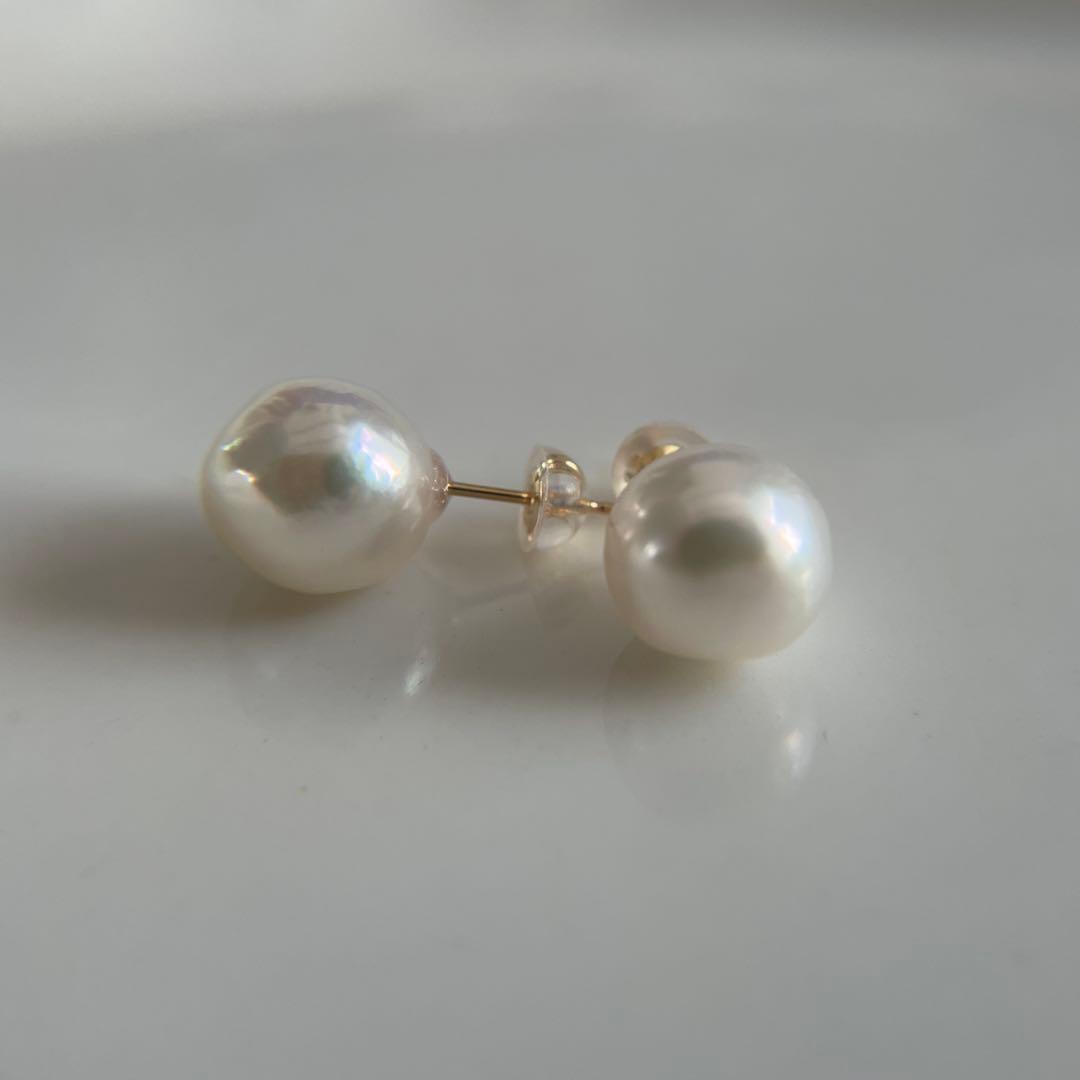 宇和島産 あこや本真珠 越物 バロックパール ピアス K18製　イエローゴールド