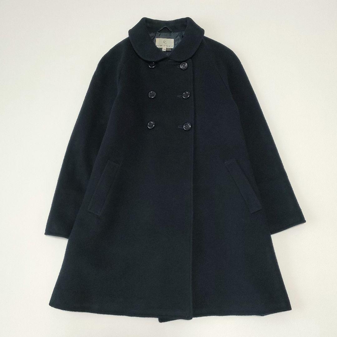 【美品】クミキョク　ロングウールコート　丸襟　女の子　お受験　通学　紺　140