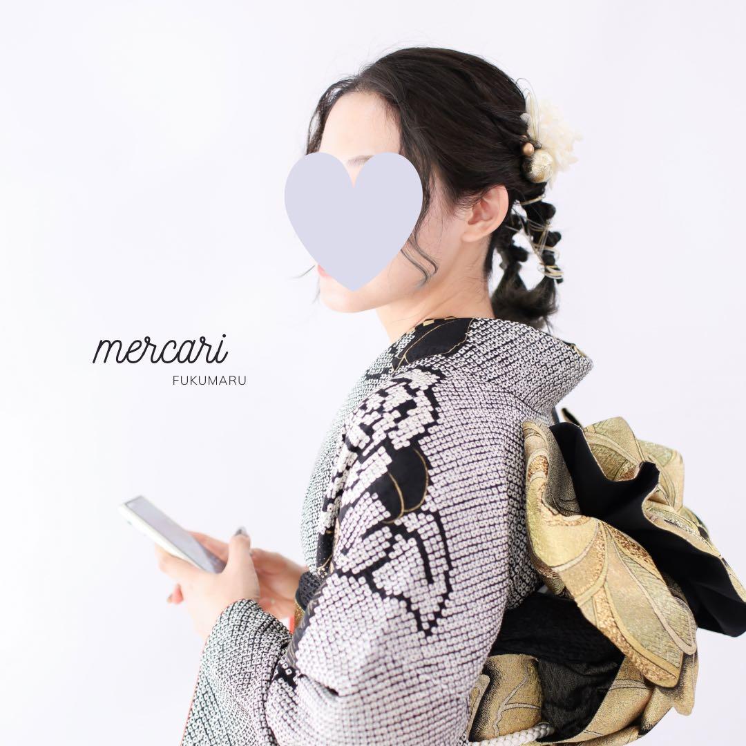 阪急百貨店　振袖　総絞り　薔薇　黒　フルセット　正絹