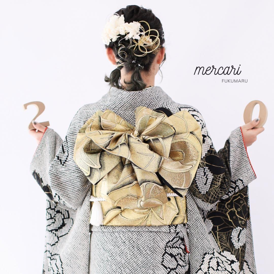 阪急百貨店　振袖　総絞り　薔薇　黒　フルセット　正絹