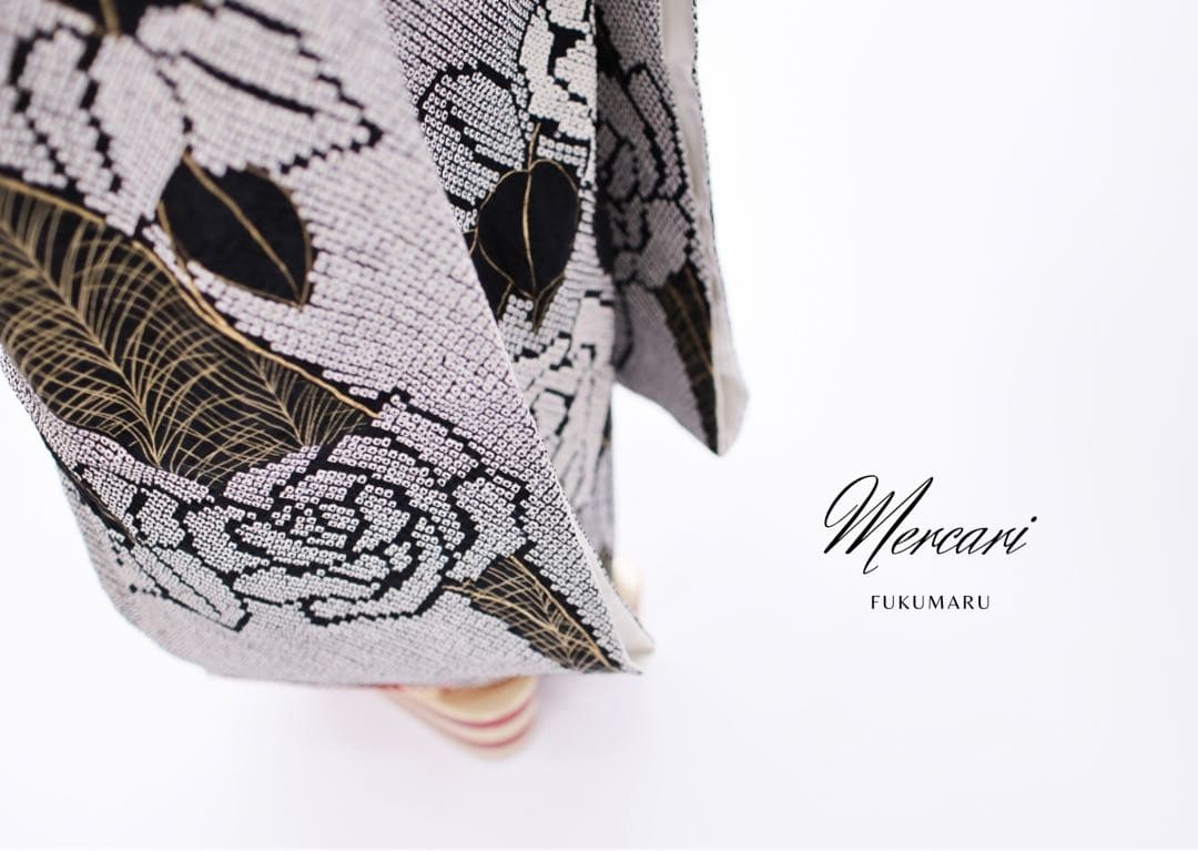 阪急百貨店　振袖　総絞り　薔薇　黒　フルセット　正絹