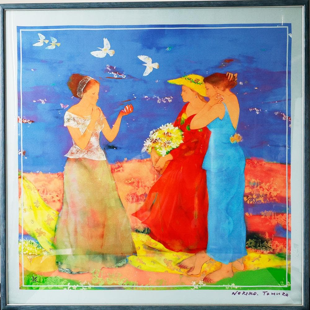 田村能里子 ファンケル銀座展示作 シルクプリント 女神の壁画 額付