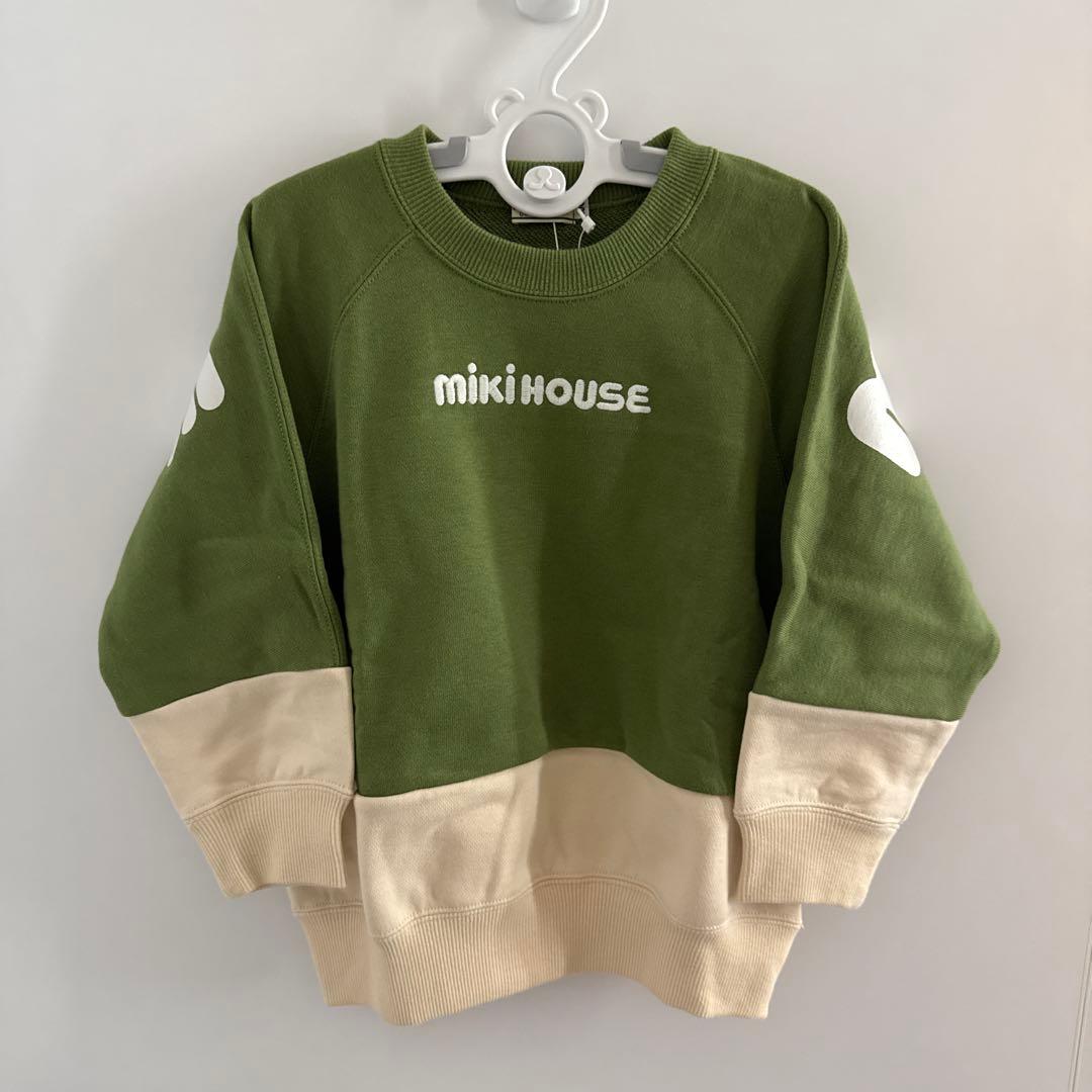 【美品】ミキハウス　スウェットロゴトレーナー　100 子供服　カーキ