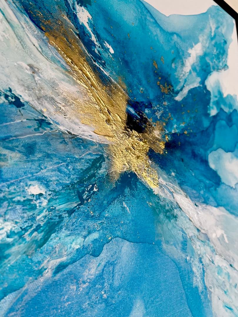 原画/額装済み/和風/禅/絵画/アート/抽象画/モダン/ホテル/青/ゴールド