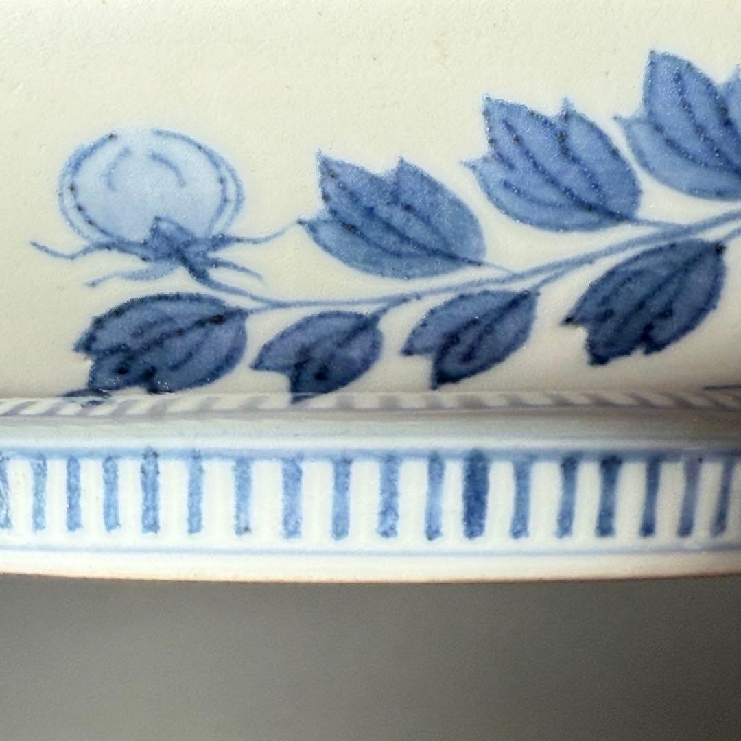 後期鍋島　江戸後期　染付楼閣山水図四方皿　共箱　緻密な絵付け　古美術　蒐集家旧蔵